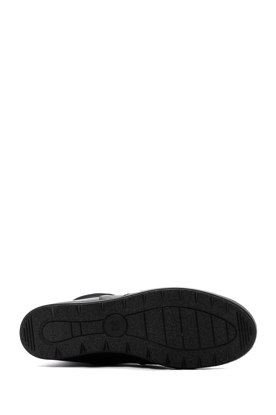 Women's Black Zippered Wedge Heeled Casual Leather Boots