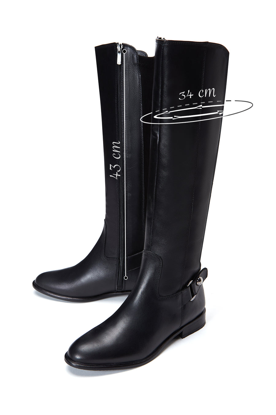Women's Black Leather Buckle Zippered Boots