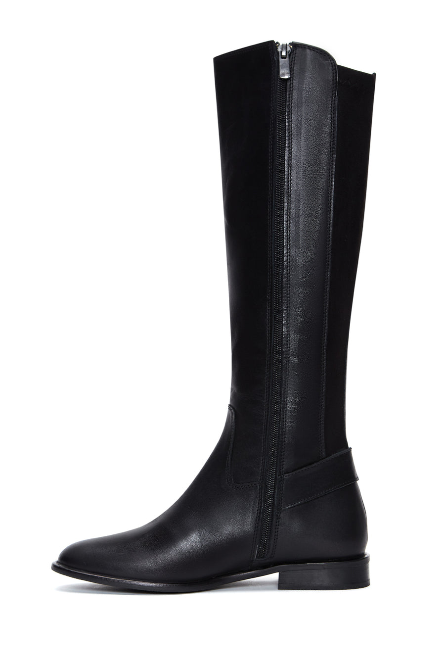 Women's Black Leather Buckle Zippered Boots