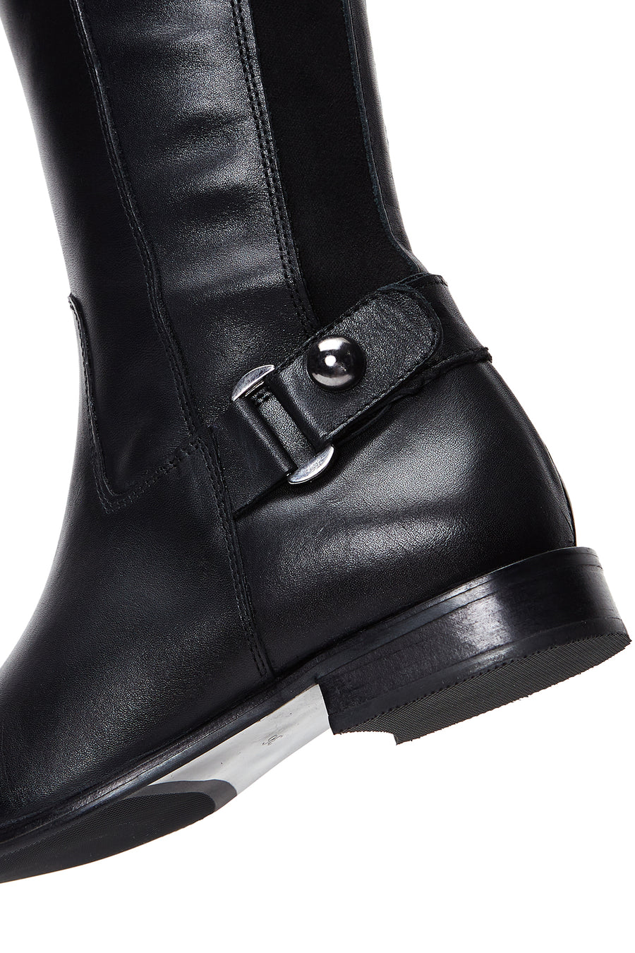 Women's Black Leather Buckle Zippered Boots
