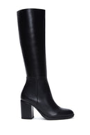 Women's Black Leather Zippered Heeled Boots | Derimod