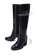 Women's Black Leather Zippered Heeled Boots | Derimod