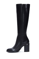 Women's Black Leather Zippered Heeled Boots | Derimod