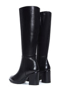 Women's Black Leather Zippered Heeled Boots | Derimod