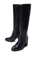 Women's Black Leather Zippered Heeled Boots | Derimod