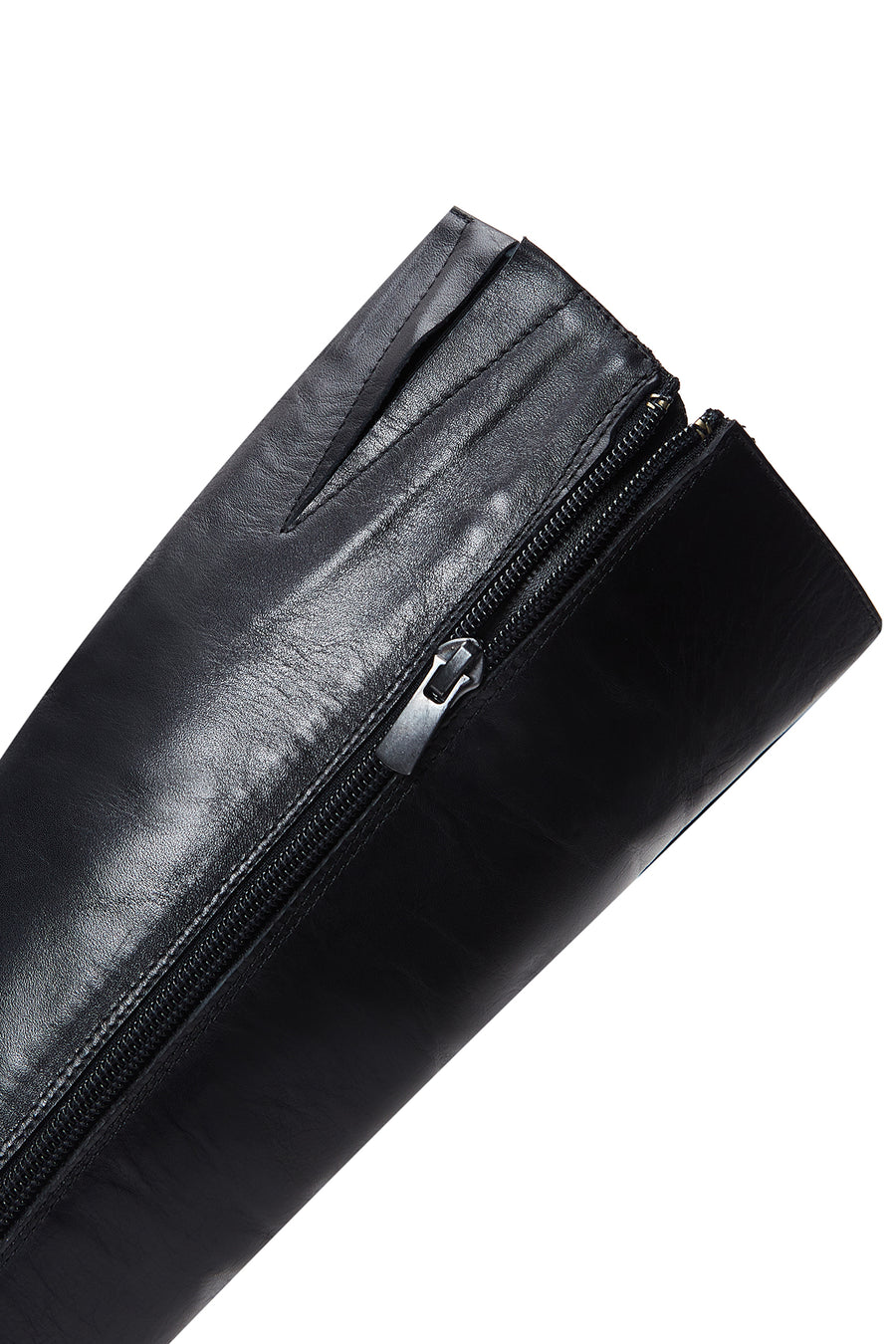 Women's Black Leather Zippered Heeled Boots