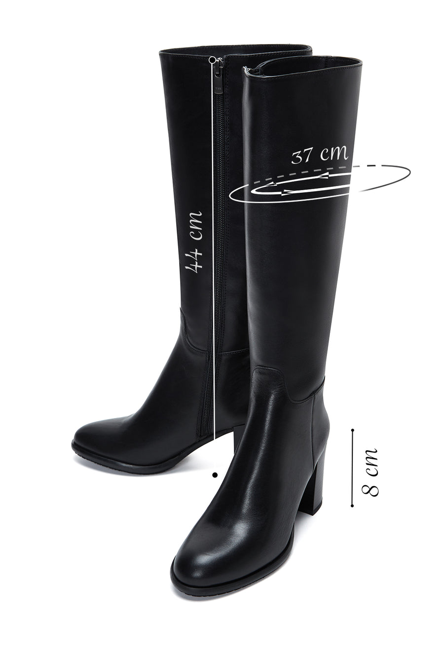 Women's Black Leather Zippered Heeled Boots
