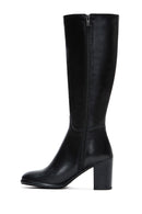 Women's Black Leather Zippered Heeled Boots | Derimod