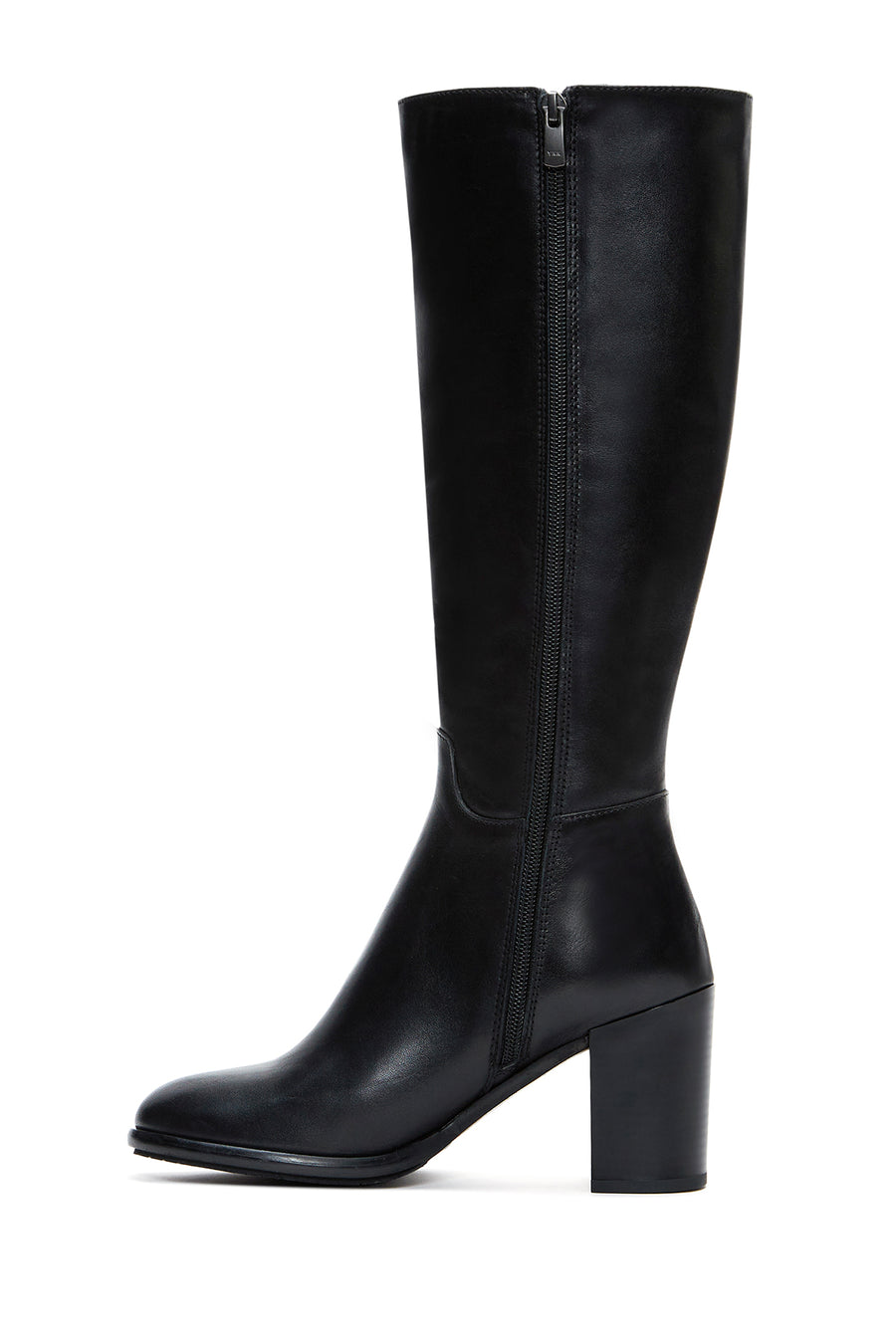 Women's Black Leather Zippered Heeled Boots
