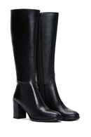 Women's Black Leather Zippered Heeled Boots | Derimod