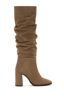 Women's Tan Suede Leather Heeled Boots | Derimod