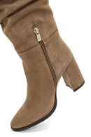 Women's Tan Suede Leather Heeled Boots | Derimod