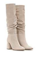 Women's Gray Suede Leather Heeled Boots | Derimod