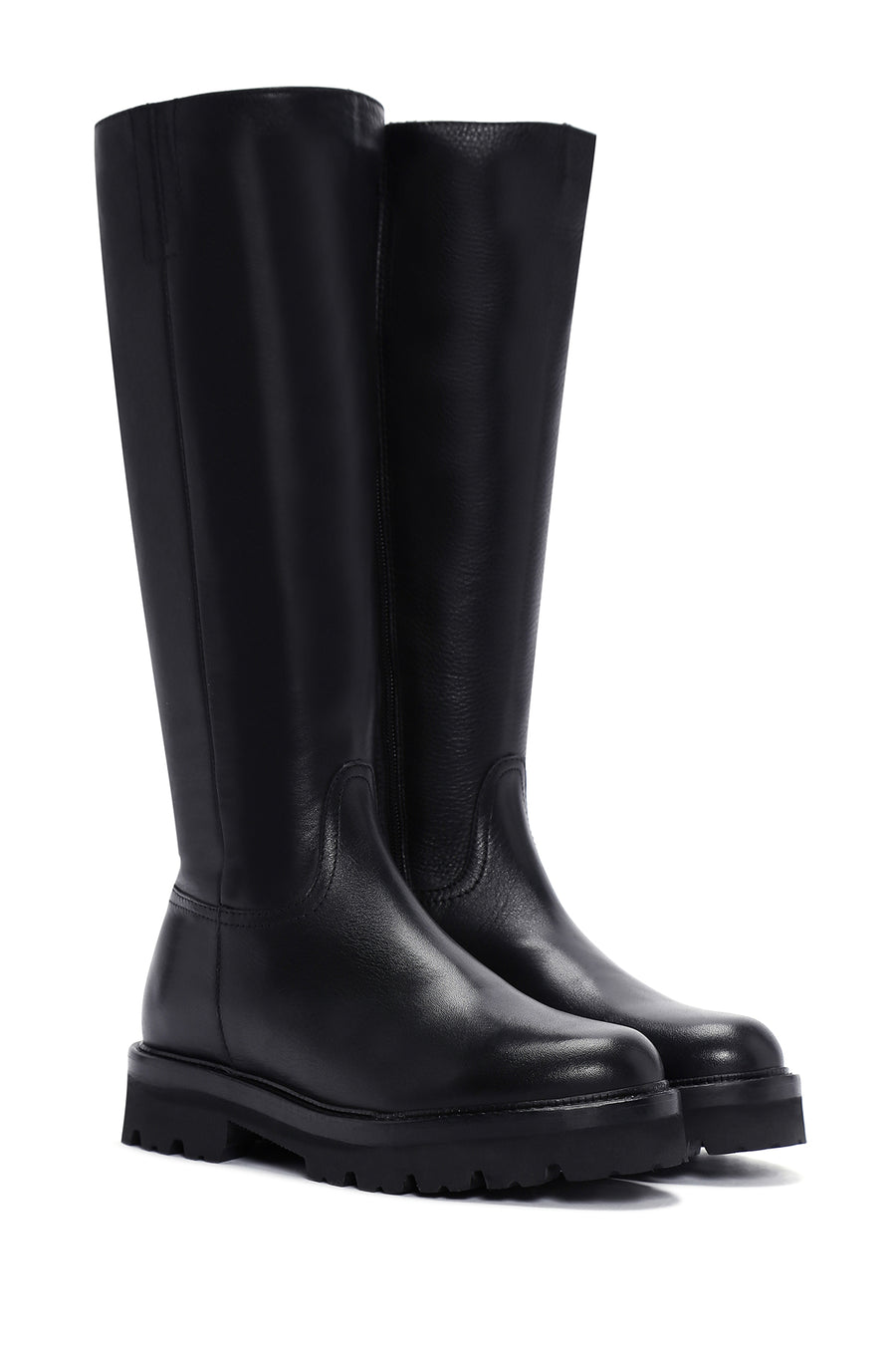 Women's Black Thick Soled Zippered Leather Boots