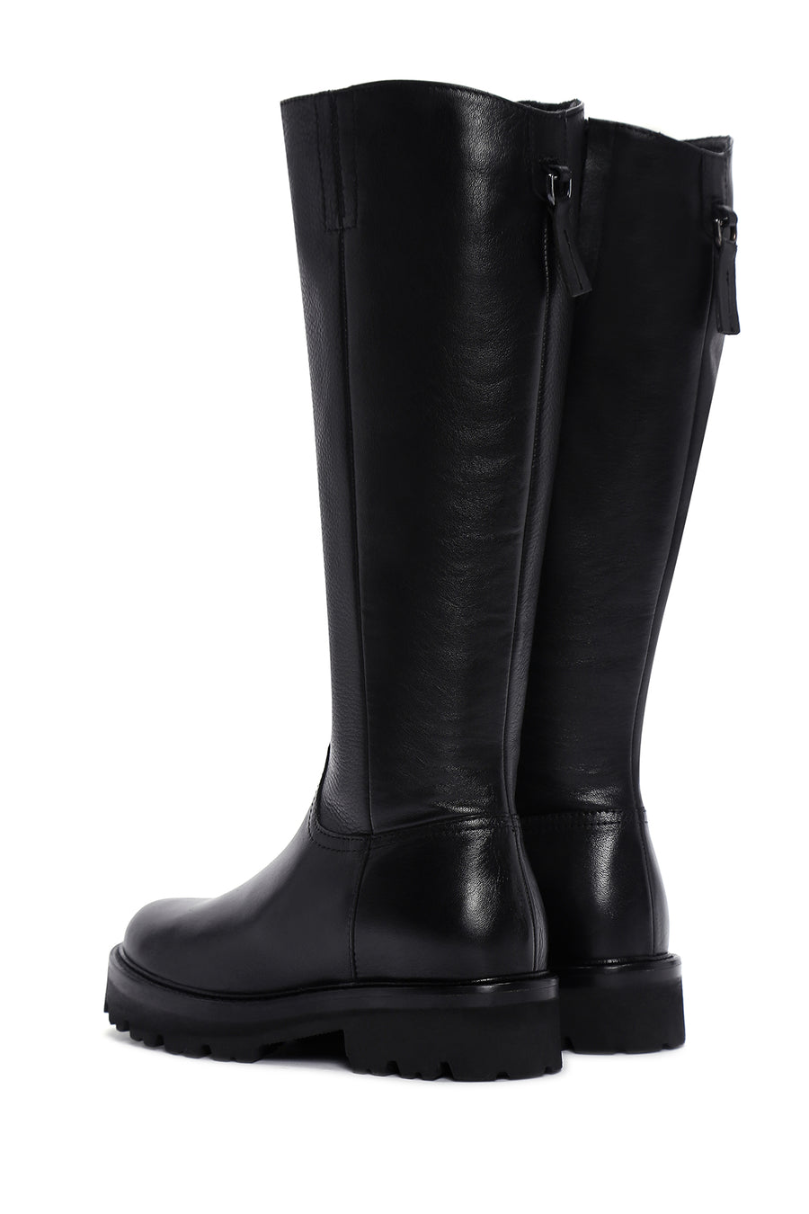 Women's Black Thick Soled Zippered Leather Boots