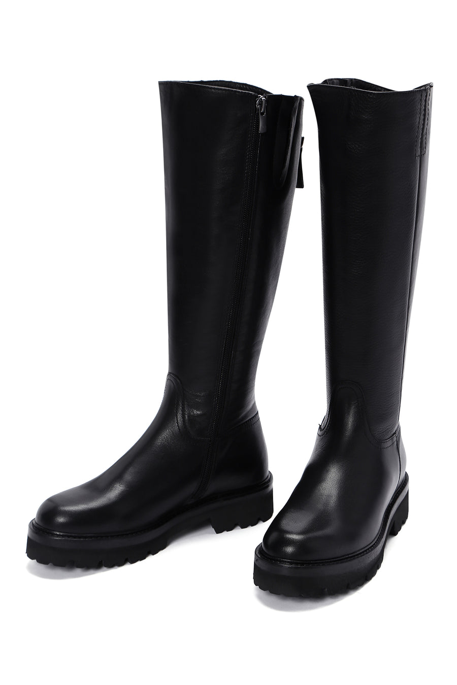 Women's Black Thick Soled Zippered Leather Boots