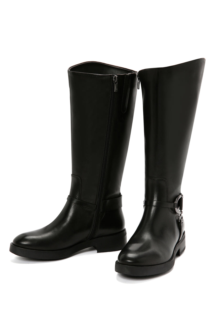 Women's Black Zippered Leather Boots