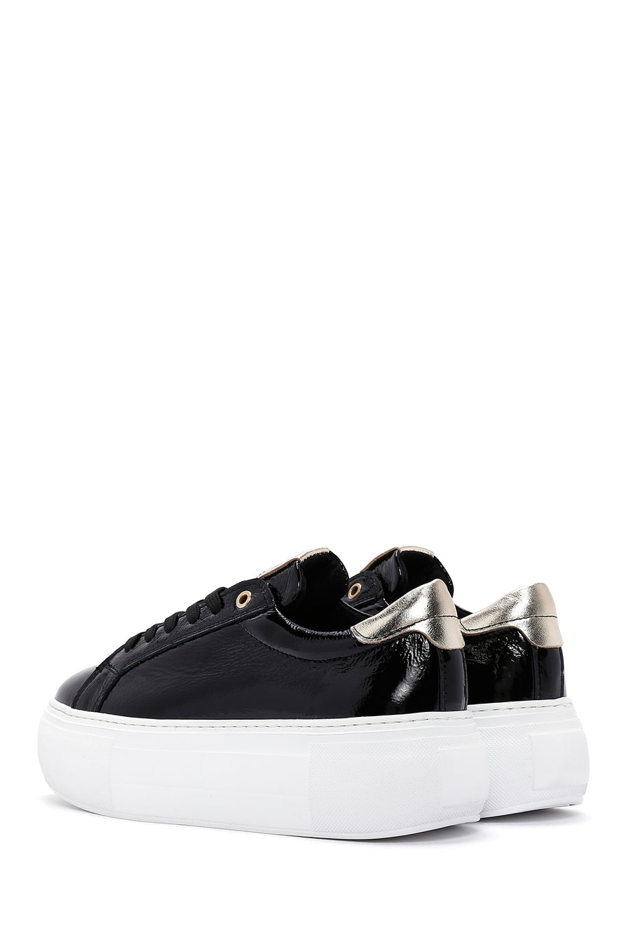 Kadın Siyah Kalın Tabanlı Rugan Deri Sneaker