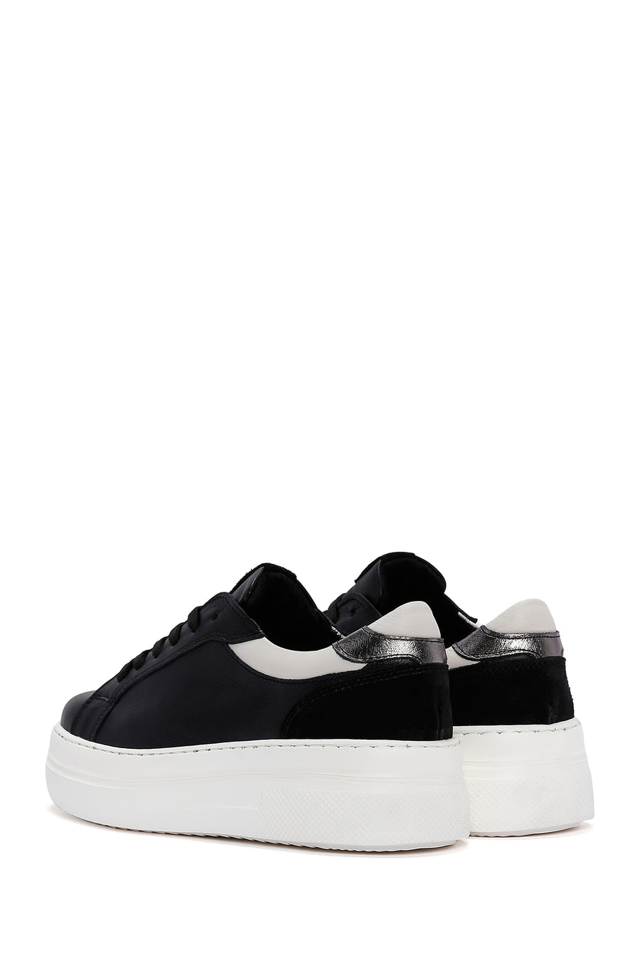 Kadın Siyah Deri Kalın Tabanlı Sneaker