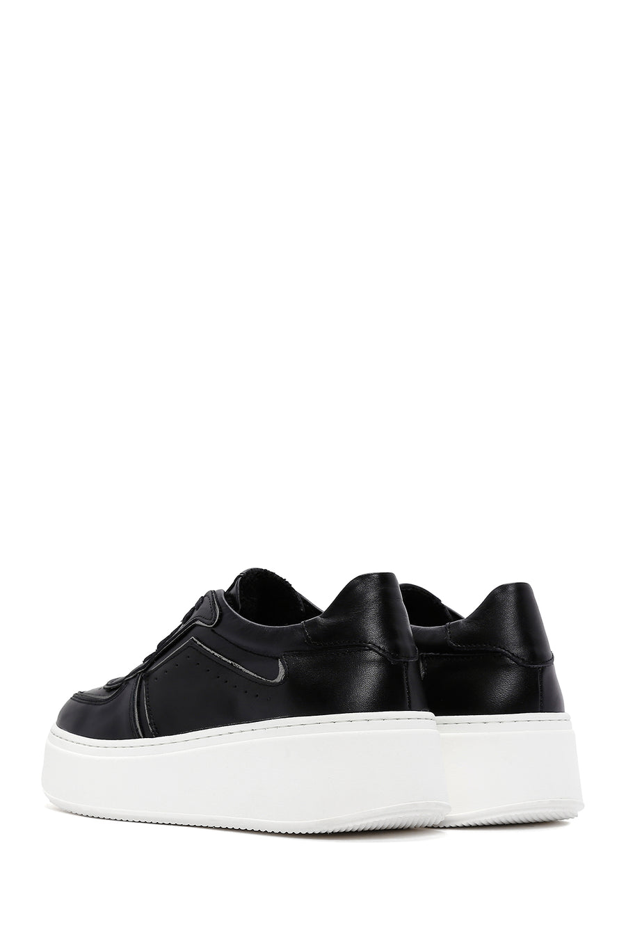 Kadın Siyah Deri Kalın Tabanlı Sneaker