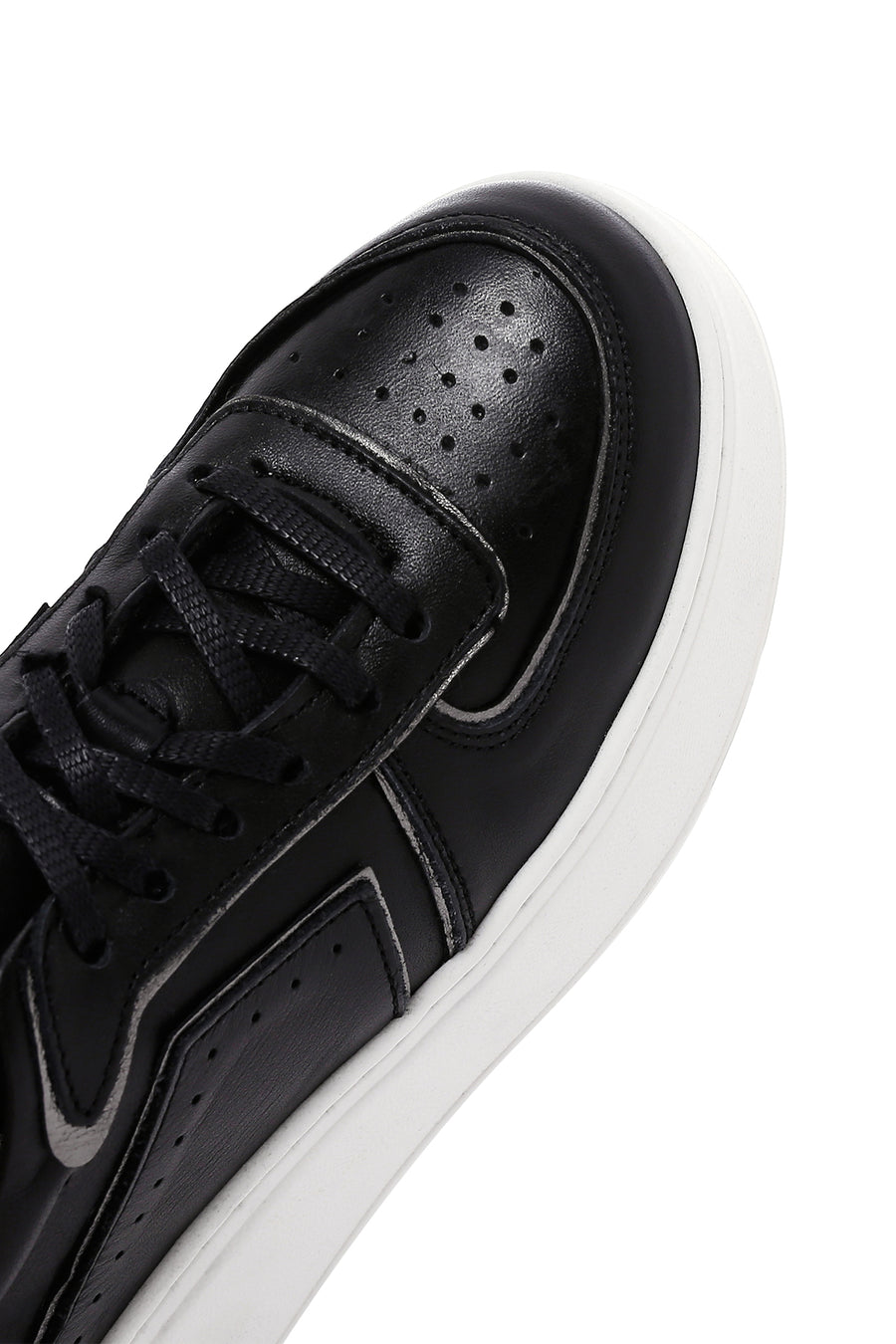 Kadın Siyah Deri Kalın Tabanlı Sneaker