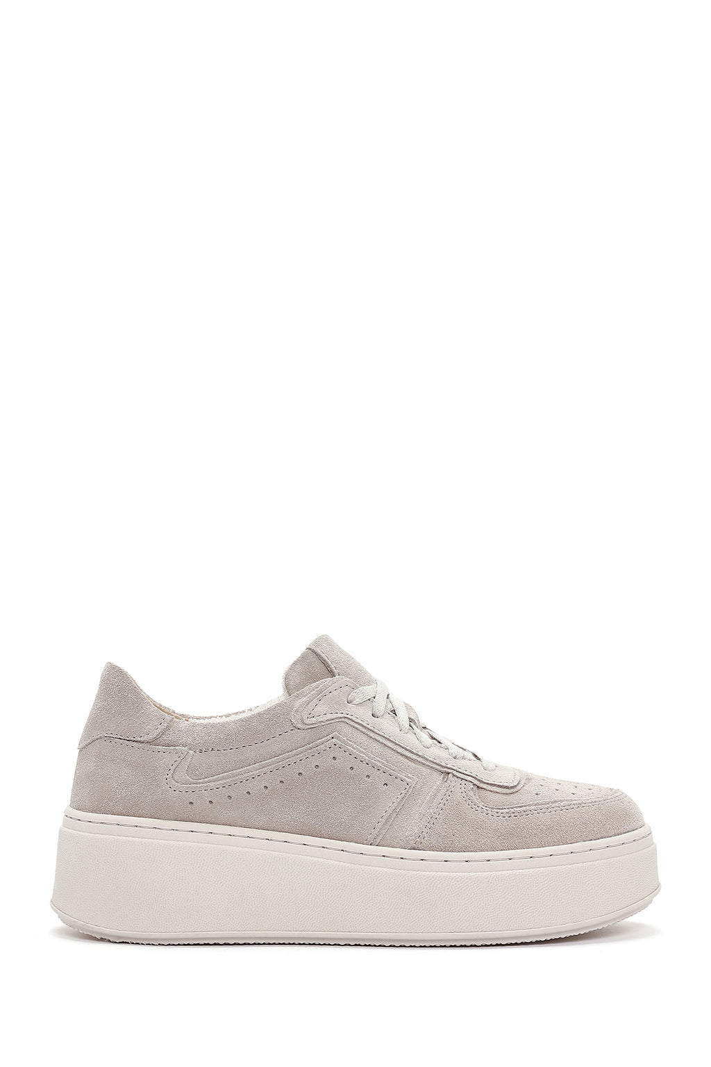 Kadın Bej Kalın Tabanlı Nubuk Deri Sneaker