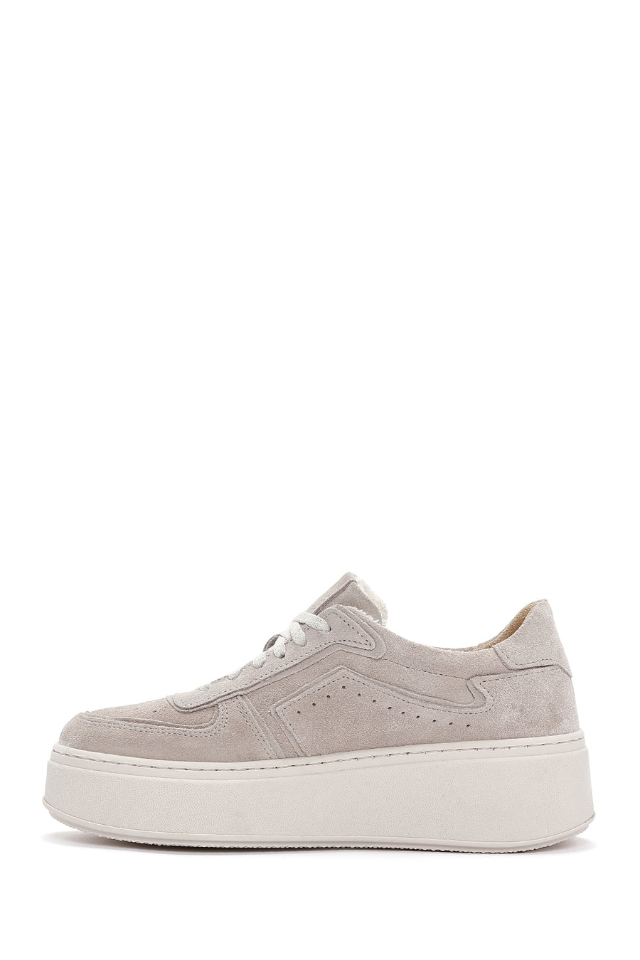 Women's Beige Thick Soled Nubuck Leather Sneaker