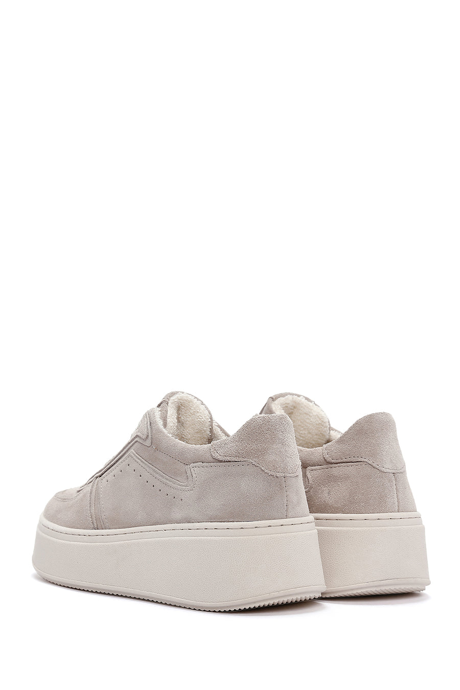 Women's Beige Thick Soled Nubuck Leather Sneaker