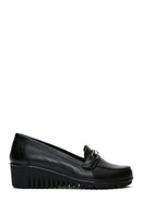 Women's Black Leather Buckle Wedge Heeled Loafer | Derimod