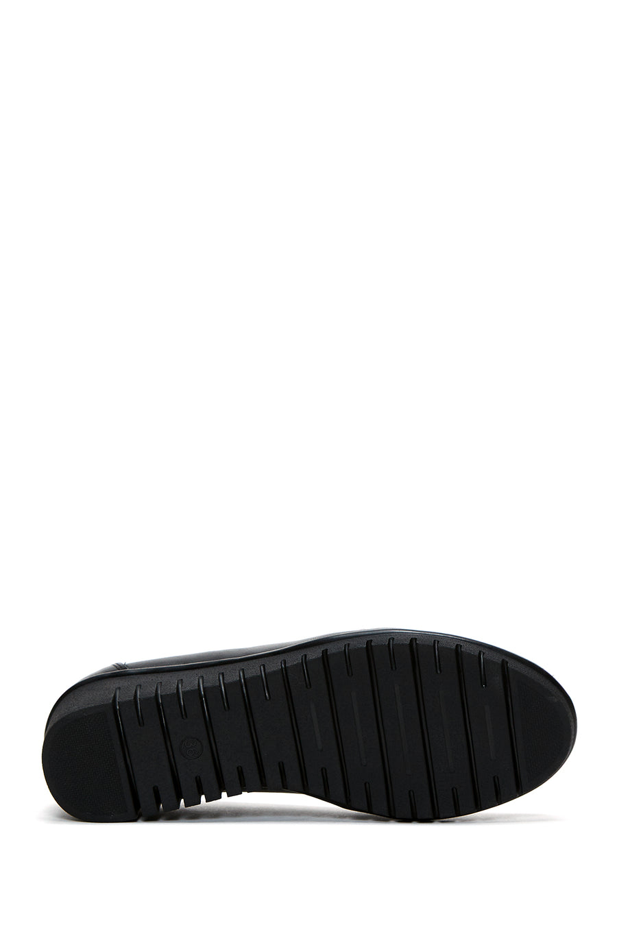 Women's Black Leather Buckle Wedge Heeled Loafer