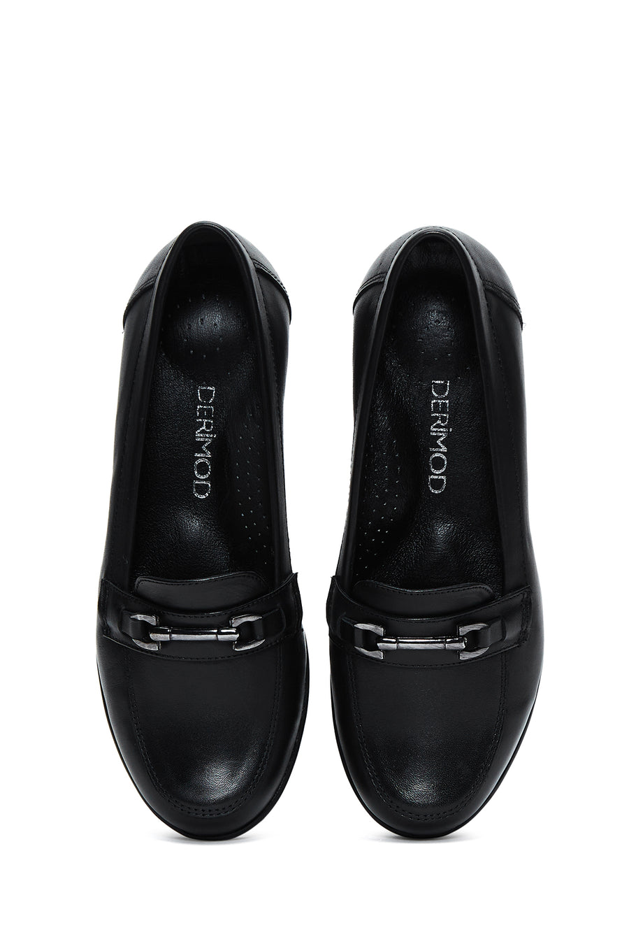 Women's Black Leather Buckle Wedge Heeled Loafer