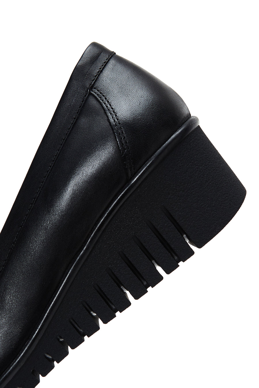 Women's Black Leather Buckle Wedge Heeled Loafer