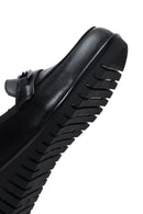 Women's Black Leather Buckle Wedge Heeled Loafer | Derimod