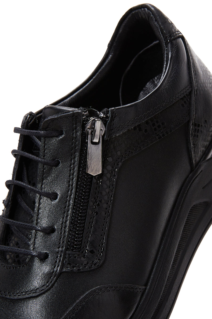 Kadın Siyah Deri Kalın Tabanlı Sneaker