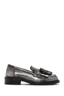Women's Silver Leather Tasseled Masculine Loafer | Derimod