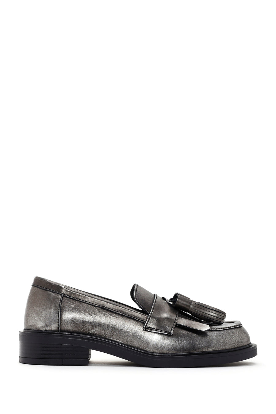 Women's Silver Leather Tasseled Masculine Loafer 23WFD550332 | Derimod