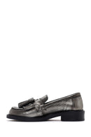 Women's Silver Leather Tasseled Masculine Loafer | Derimod