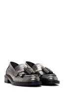 Women's Silver Leather Tasseled Masculine Loafer | Derimod