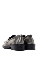 Women's Silver Leather Tasseled Masculine Loafer | Derimod