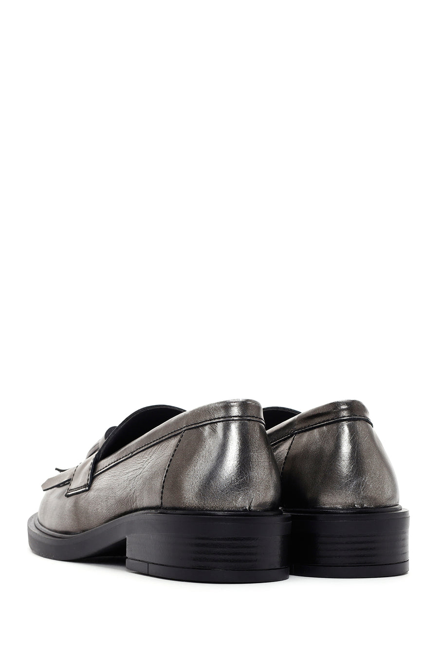 Women's Silver Leather Tasseled Masculine Loafer