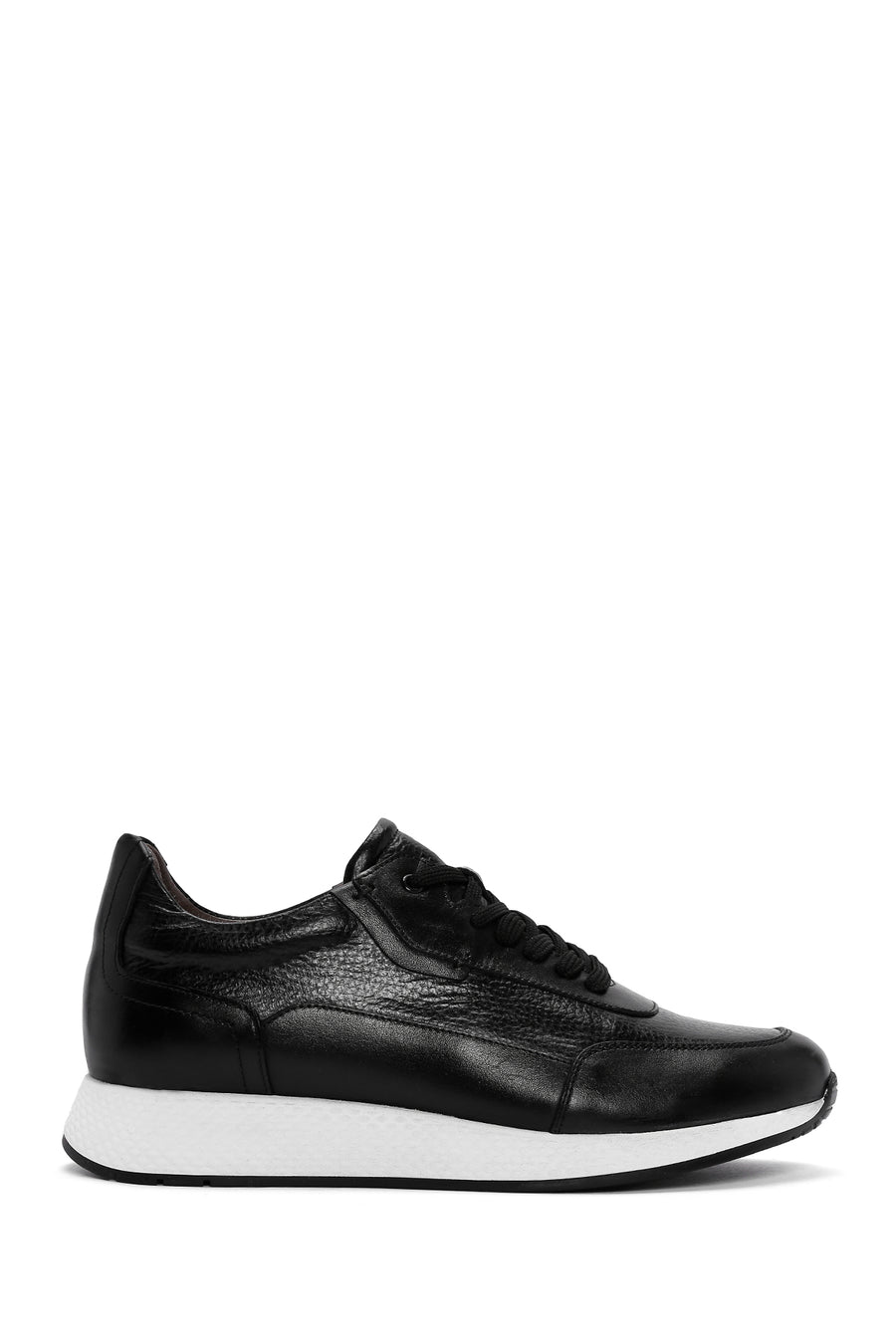 Men's Black Thick Sole Leather Casual Sneaker 23WFD6043FT | Derimod