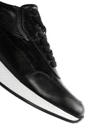 Men's Black Thick Sole Leather Casual Sneaker | Derimod