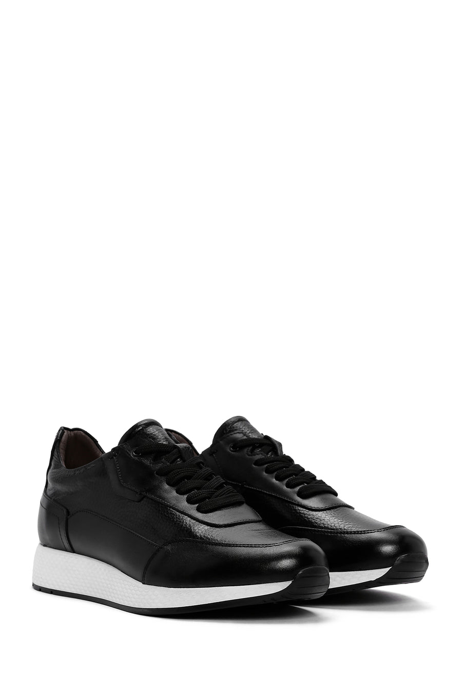 Men's Black Thick Sole Leather Casual Sneaker