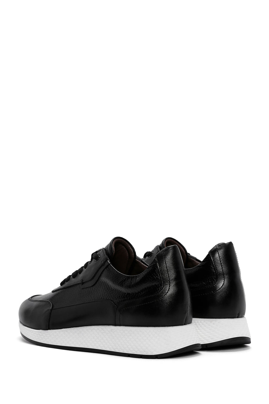 Men's Black Thick Sole Leather Casual Sneaker