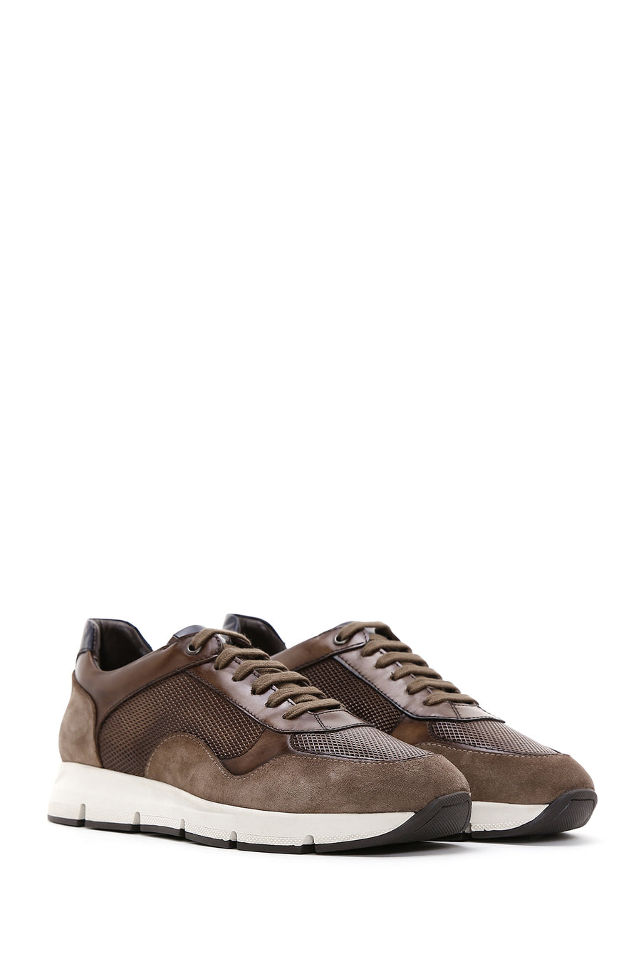 Men's Brown Leather Suede Detailed Sneaker