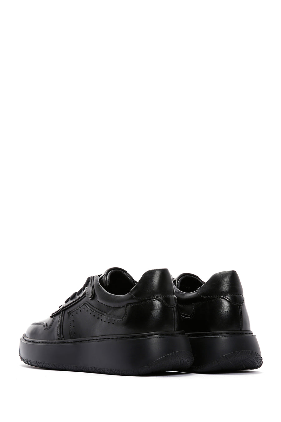 Erkek Siyah Deri Kalın Tabanlı Sneaker