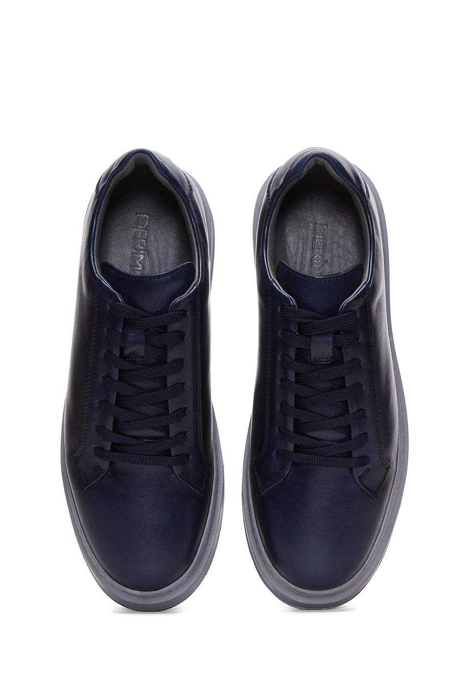 Erkek Lacivert Deri Kalın Tabanlı Sneaker