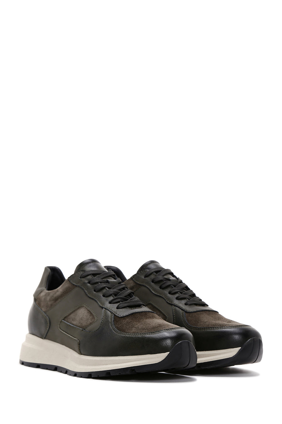Men's Khaki Leather Suede Detailed Thick Soled Sneaker