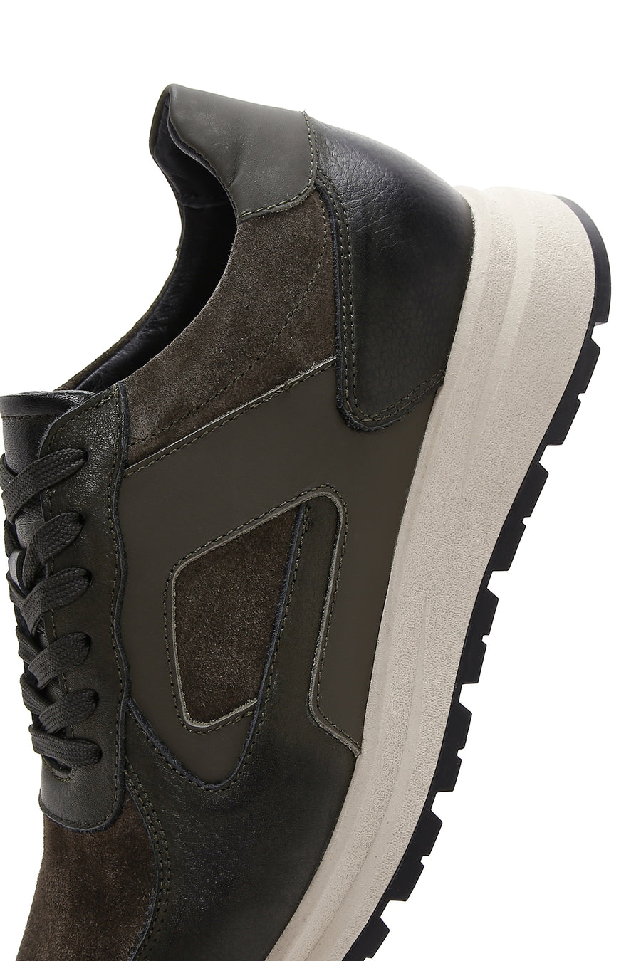 Men's Khaki Leather Suede Detailed Thick Soled Sneaker