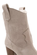 Women's Beige Suede Heeled Cowboy Boots | Derimod